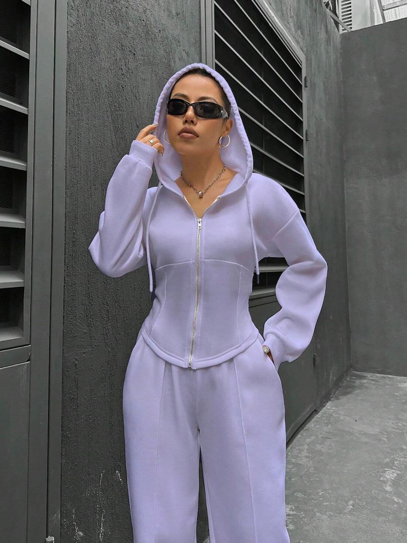 Women's Clothing Spring And Autumn New Two Piece Set Trend Hooded Cardigan Slim Fit Casual Two Piece Set For Women_voghion.com