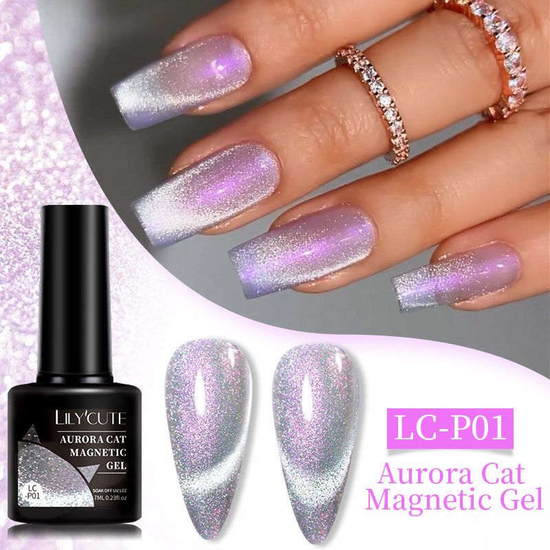 LILY'CUTE Aurora Pop - Ice Cat Eye Nail Gel Polish - Bling Bling Crushed Diamond & Sparling Cat Eye, Special For Nail Art_voghion.com