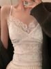 Canotta con spalline sottili in pizzo bianco patchwork Veet da donna, biancheria intima imbottita modellante per la schiena, autunno e inverno_voghion.com