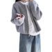 Herbst und Winter neue Mode zweiteiliges Set für Damen grau kurze Pullover Jacke Strickjacke lässig Denim breite Beinhose_voghion.com