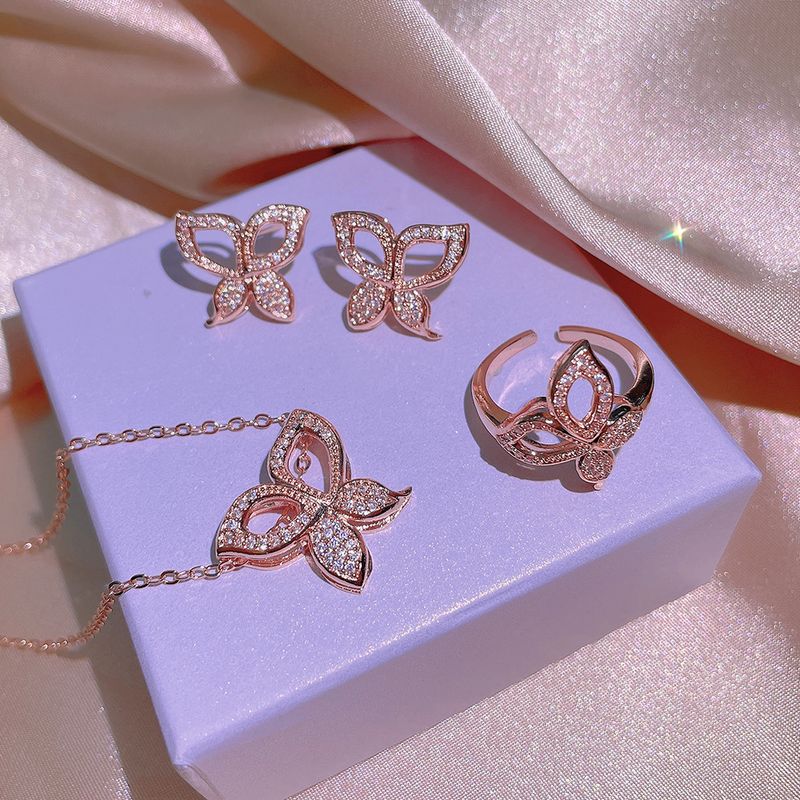 Set di danza a farfalla con ciondolo, anello e braccialetto alla moda, primavera_voghion.com