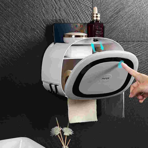 Wasserdichte Taschentuchbox, lochfreier Badezimmer-Organizer mit Haken, Badezimmeraccessoire, tragbarer Toilettenpapierhalter_voghion.com