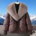 Piumino corto da donna con collo in pelliccia di volpe - Cappotto invernale comodo, fodera in pile caldo e spesso, vestibilità ampia, chiusura con cerniera, vari colori_voghion.com