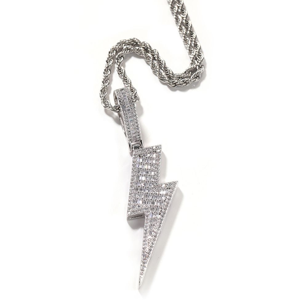 Lange Herren-Halskette mit T-förmigem Anhänger und Zirkonia im Hip-Hop-Stil mit Blitzmotiv, minimalistische geometrische Kette für Streetwear und Lagenlook_voghion.com
