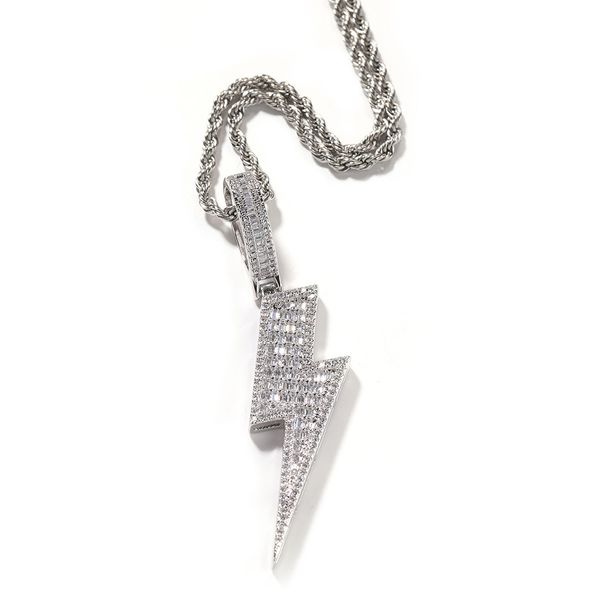 Lange Herren-Halskette mit T-förmigem Anhänger und Zirkonia im Hip-Hop-Stil mit Blitzmotiv, minimalistische geometrische Kette für Streetwear und Lagenlook_voghion.com