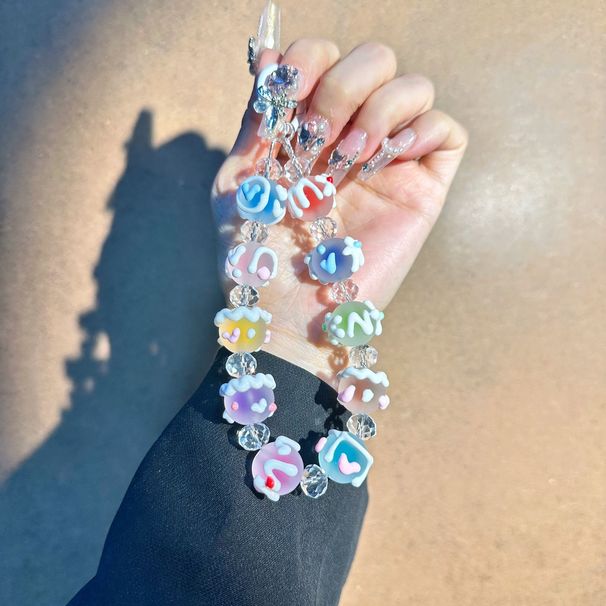 Ins Style Phone Dopamine Hand-painted Bead Chain Fashion Trendy Play Versatile With Transparent Clip Wrist Strap_voghion.com