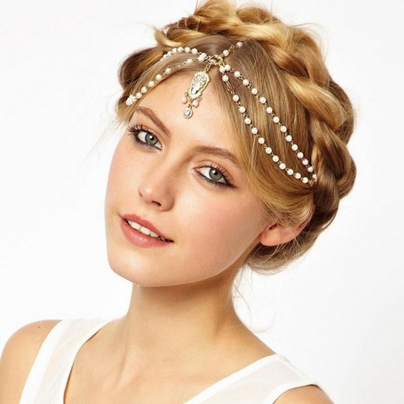 Haarschmuck Bohemian Strass Stirnband, beliebte Perlenkopfbedeckung für Barockprinzessinnen_voghion.com