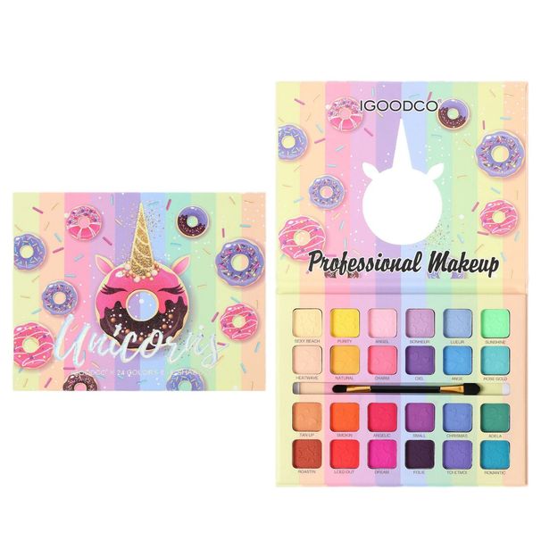 Ombretto con motivo a ciambella, palette di 24 ombretti colorati con pennello per trucco opaco e perlato._voghion.com