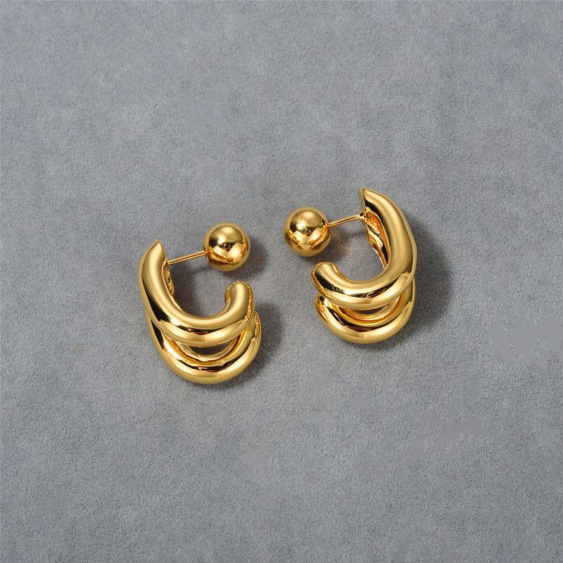 High grade metal glossy double layer thick C shaped earrings earrings female ins unique personality temperament versatile earrings_voghion.com