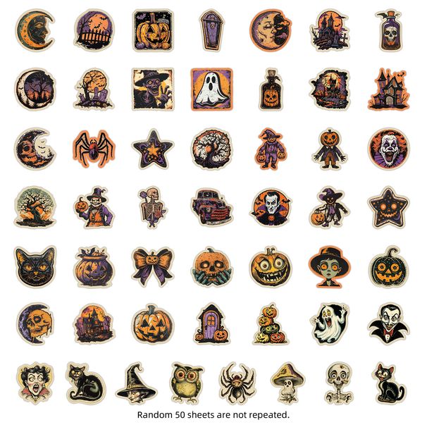 Stickers 50 Pieces Of Retro Halloween Graffiti Stickers For Water Cups And Mobile Phones_voghion.com