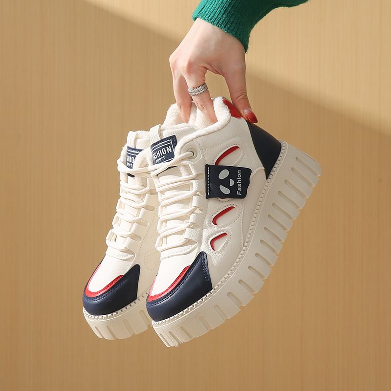 Scarpe sportive da corsa casual invernali in velluto da donna, in cotone, versione coreana, 2024, con suola spessa e aumento YB9012_voghion.com