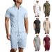 Men's Clothing Summer New Men's Solid Color Jacquard Shirt Casual Short Sleeved Shorts Two Piece Suit_voghion.com