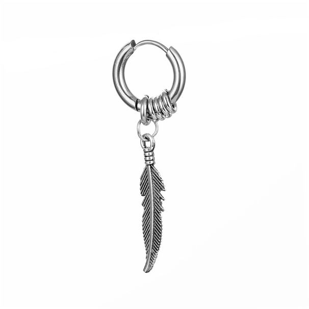 Orecchini a forma di piuma neri e argento per uomo e donna - Ear Cuff ipoallergenici in acciaio al titanio - Accessori di moda streetwear punk gotico_voghion.com