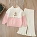 Set da due pezzi con maglione lavorato a maglia per bambine, girocollo, top con motivo floreale fatto a mano, per bambini piccoli e bambine_voghion.com