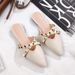 Summer New Baotou Half Cool Tuo Women's Pointed Flat Bottom Riveted Outward Wearing Lazy Muller Shoes Small Size 32-33_voghion.com