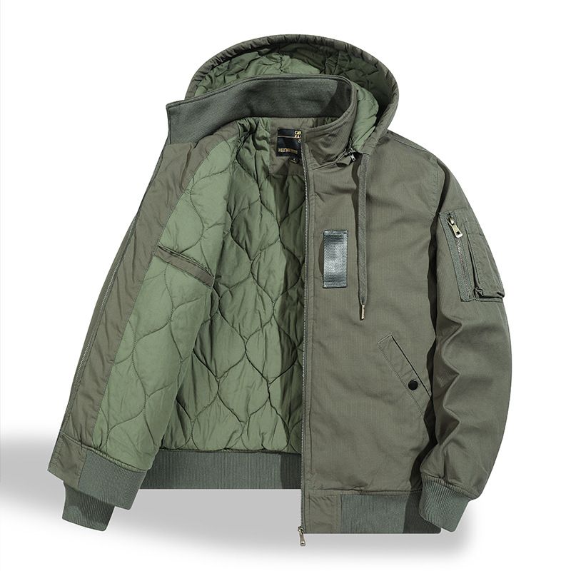 Men's Clothing winter cotton padded thick warm loose detachable hooded baseball jacket casual cotton coat_voghion.com