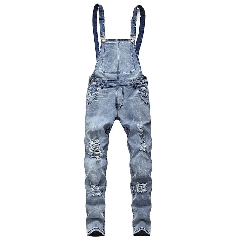 Fashionable Men's Suspenders Denim Jumpers Tear Jeans Pants Popular_voghion.com