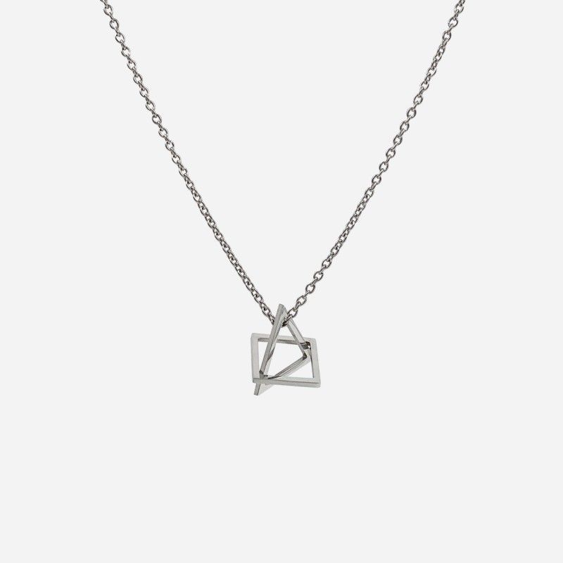 Collana con ciondolo in acciaio al titanio, motivo geometrico quadrato e triangolo, per uomo e donna, stile hip hop, versatile, semplice e alla moda._voghion.com