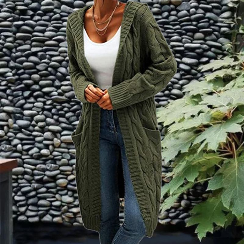 Cardigan da donna Maglione cardigan lungo Maglione lavorato a maglia intrecciata_voghion.com