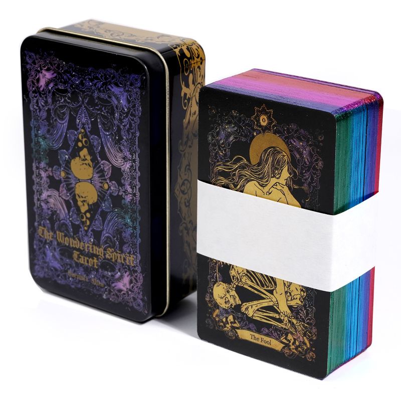 Jeu de cartes de tarot unisexe haut de gamme avec boîte en fer estampé or_voghion.com