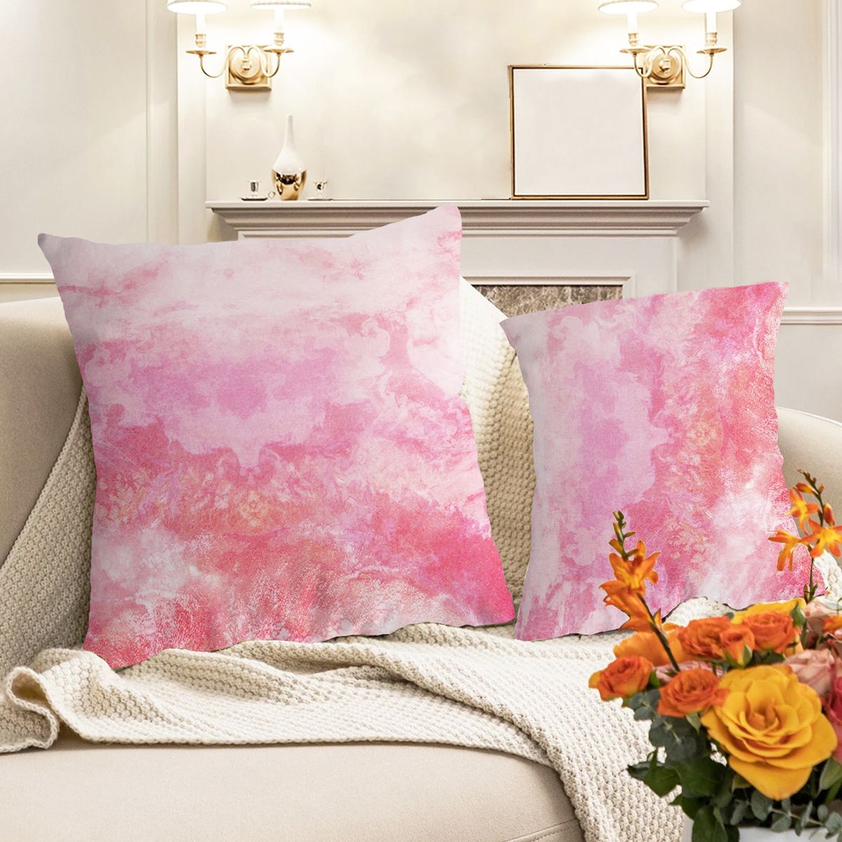 Piiriülene ülipehme lühike palus abstraktse värvi gradient õitsev trükipadi vöökohale mõeldud padi kinketrükiga diivanipadi_voghion.com