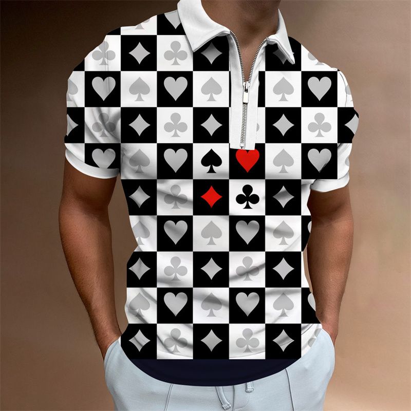 Neue Mode 3d Druck Plaid männer Polo-Shirt Casual Zipper Revers Polo-Shirt Casual männer Retro Slim Top_voghion.com