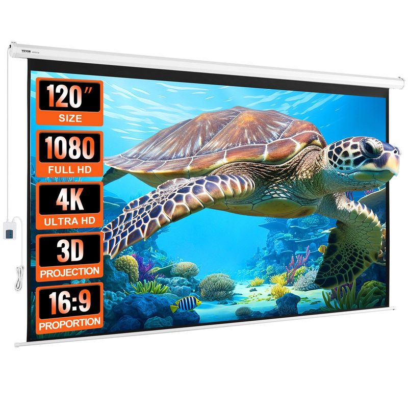 VEVOR Motorized Projector Screen, 120 Inch 16:9 4K 1080 HD Electric Projector Screen, Automatic Projection Screen With Remote Control, Wall Mount Movie Screen For Family Home Office Theater_voghion.com
