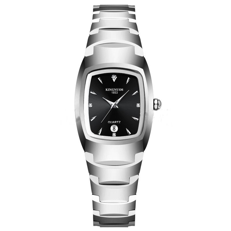Fashion Tungsten Square Couple Style Steel Band Calendar Waterproof Glow Men's and Women's Student Watch_voghion.com