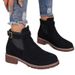 Black Martin Autumn Winter New Large Size Slip-On Short Trendy Round Toe Square Heel Mid-Calf Boots Women's Shoes_voghion.com