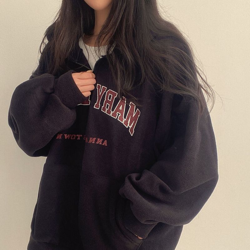Women's fashion lambswood and fleece with thick zipper hoodie_voghion.com