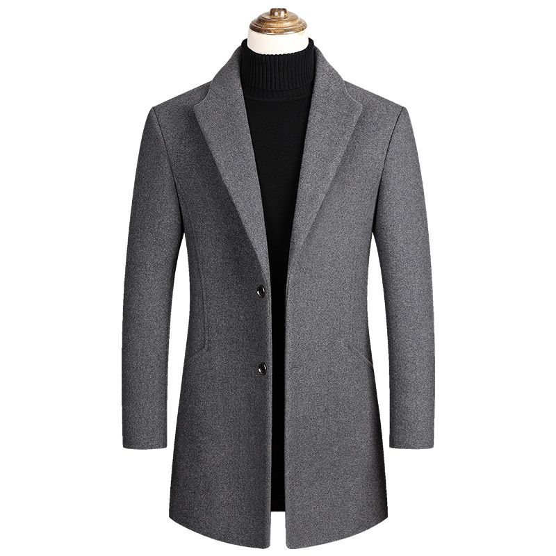 Roupas masculinas 2024 outono e inverno novo item masculino médio a longo estilo cor sólida lã blusão moda casual_voghion.com