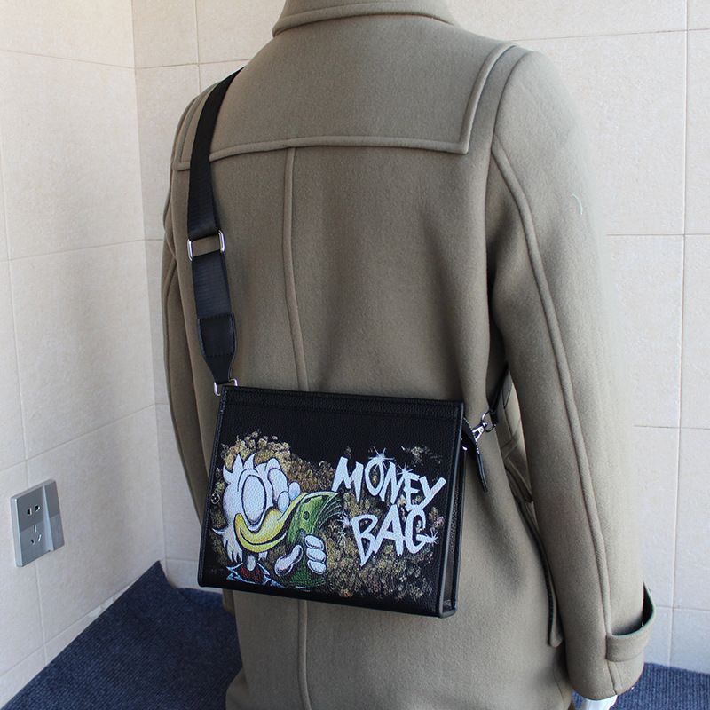 Borsa a tracolla in pelle personalizzata in stile giapponese per uomo e donna, borsa a tracolla casual alla moda, borsa da postino retrò con colori a contrasto graffiti, Ha_voghion.com