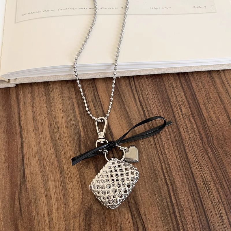 Collana con ciondolo a forma di cuore in argento intrecciato, per donna, con tracolla lunga, maglione, catena, accessorio di nicchia unico_voghion.com
