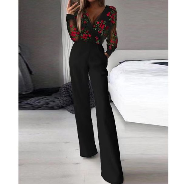 2024 Summer Tailleband Minimalistesch Splicing Print Kuerz Laangärm Moud Enk Fit Jumpsuit_voghion.com