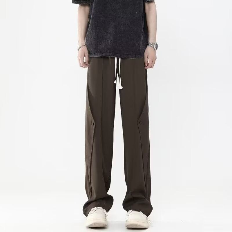 Casual for men with summer niche design, high street trendy brand loose wide straight leg suit pants_voghion.com