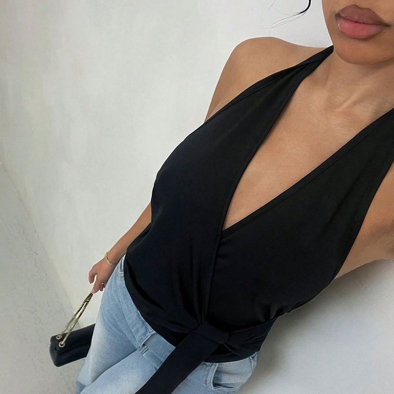 Nouveau haut d'été unique à col licou et dos nu de style français_voghion.com