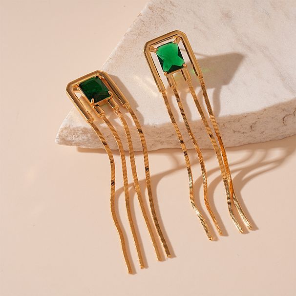 Orecchini in argento con nappe in metallo con zircone quadrato retrò, eleganti orecchini di alta gamma_voghion.com