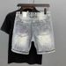 Men's Clothing Summer Thin Fashion Ripped Patch Denim Shorts Men's Trendy Brand All Match Cat Whisker Distressed Beggar Five Point Pants_voghion.com
