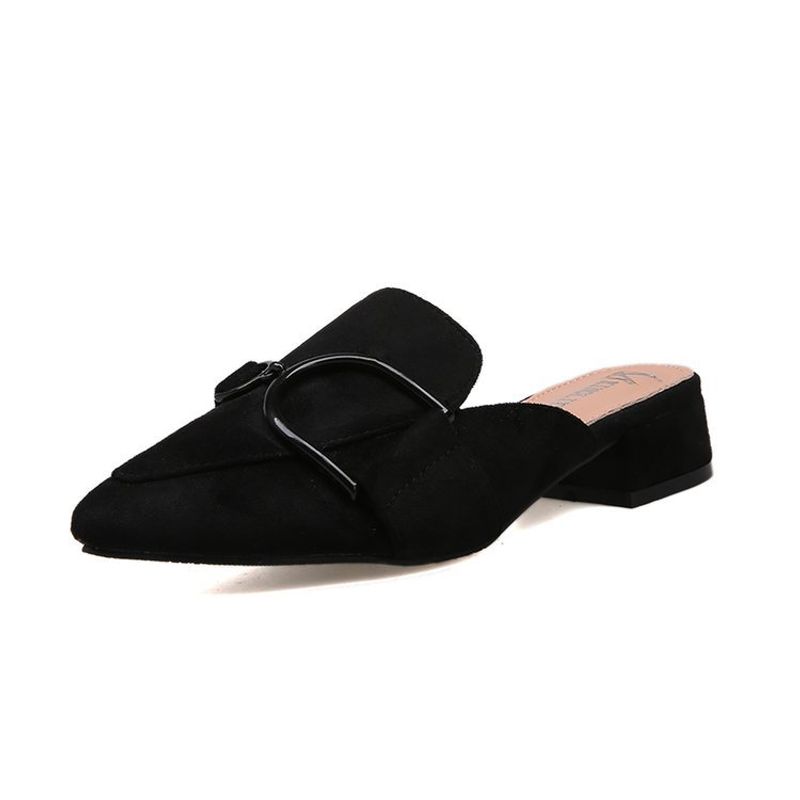 Slippers women 2024 new spring Korean version new British style pointed toe half-slip women's sandals women wholesale_voghion.com