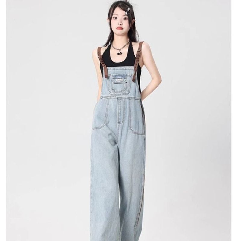 New Denim Overalls For Women, American Style Spicy Girls, Loose And Slimming, Versatile Straight Wide Leg Workwear_voghion.com