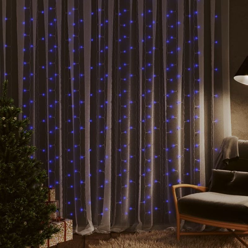 LED Curtain Fairy Lights 9.8'x9.8' 300 LED Blue 8 Function_voghion.com