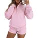 Women's Clothing 2025 Autumn And Winter Casual Zipper Sweater Shorts Two-piece Set_voghion.com