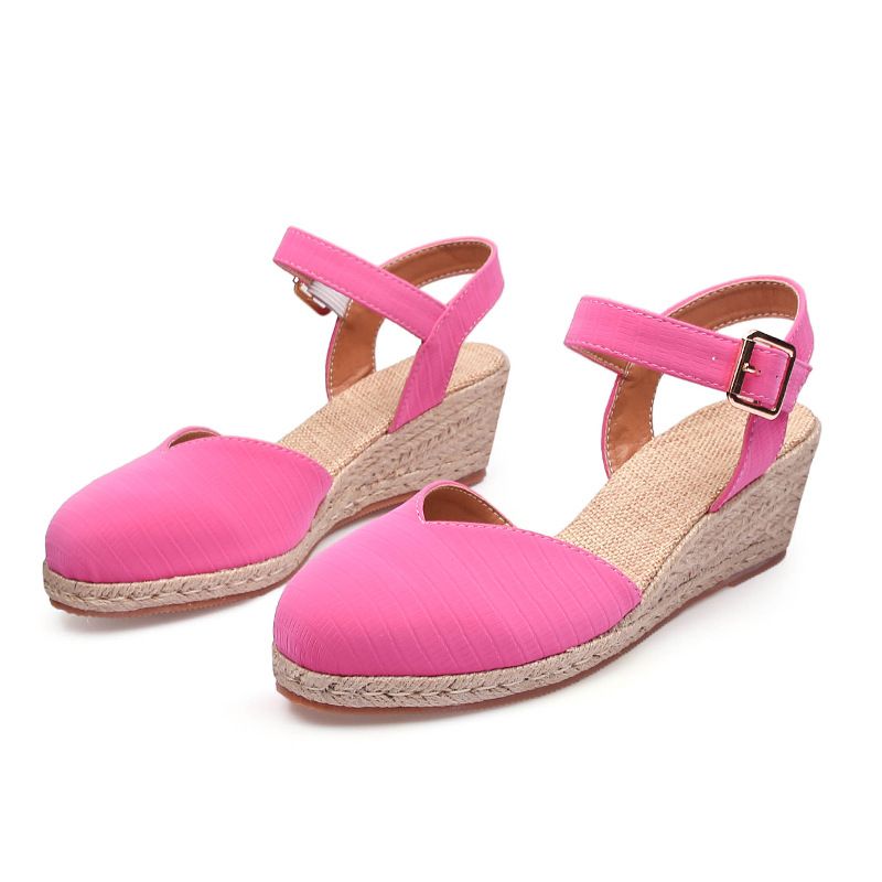 Damen Sommer Keilabsatz Sandalen mit dicker Sohle und High Heels mit Buntzehen-Sandalen für Damen mit Stroh gewebter Hanfseilsohle_voghion.com