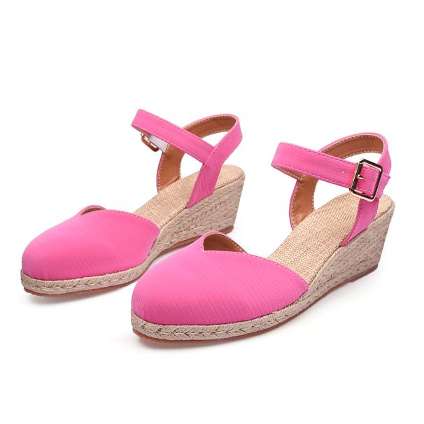 Damen Sommer Keilabsatz Sandalen mit dicker Sohle und High Heels mit Buntzehen-Sandalen für Damen mit Stroh gewebter Hanfseilsohle_voghion.com