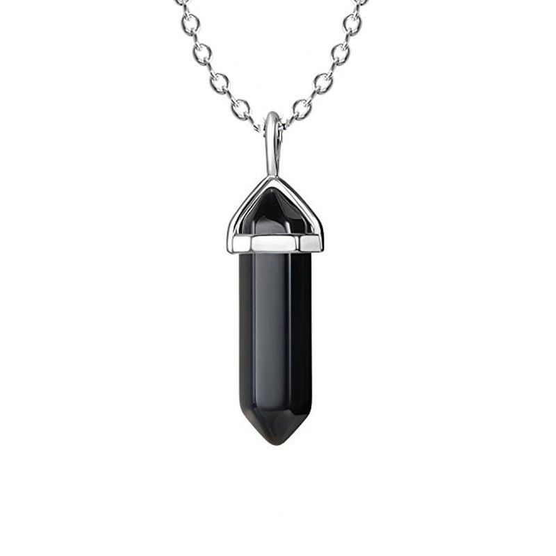 Set di collana con ciondolo esagonale in cristallo da 30 mm - Design a colonna in pietra naturale con catene in acciaio inossidabile per purificazione energetica e meditazione_voghion.com