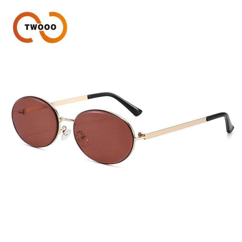 Two Circles Retro Oval Sunglasses - Hong Kong Style Small Metal Frame For Women (Model T1371)_voghion.com