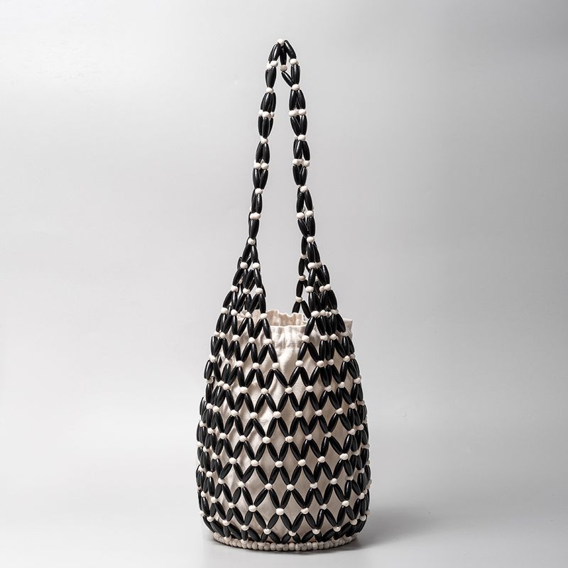 Borsa a tracolla portatile con secchiello e perline di legno cave, design estivo di nicchia per donna_voghion.com