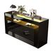 Buffet 6 tiroirs avec éclairage LED, plateau en verre trempé, design double couche, grand meuble de rangement pour salon, couloir, chambre, bureau, noir_voghion.com