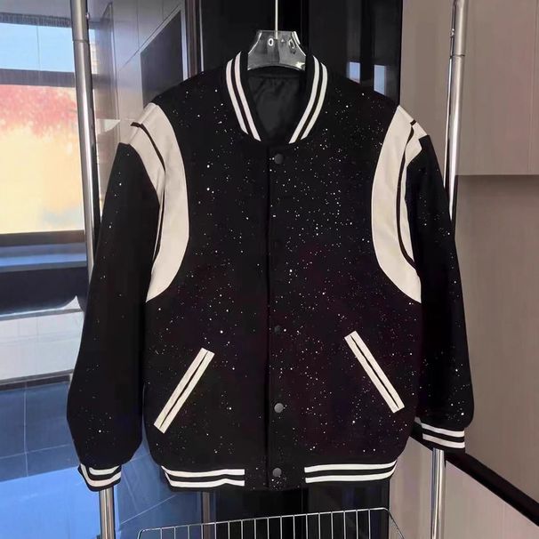Nuova giacca da baseball patchwork retrò con design primaverile e autunnale e giacca da baseball con stella diamantata, giacca scintillante per uomo e donna_voghion.com