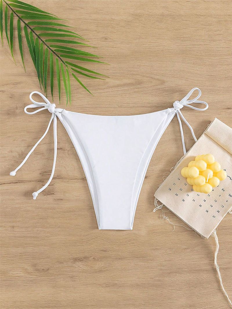 Costume da bagno da donna con spalline sottili in tinta unita e scollo all'americana, bikini da spiaggia a tre punti, per vacanze estive_voghion.com